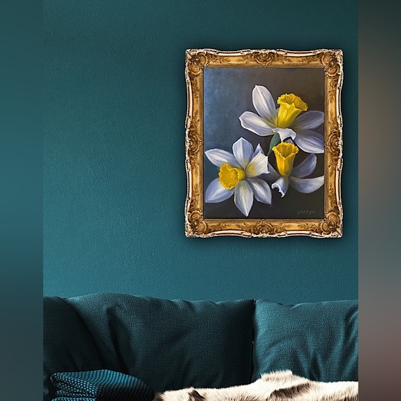 Daffodils, Original oil painting art floral painting, modern realism, home decor - Picture 3 of 9